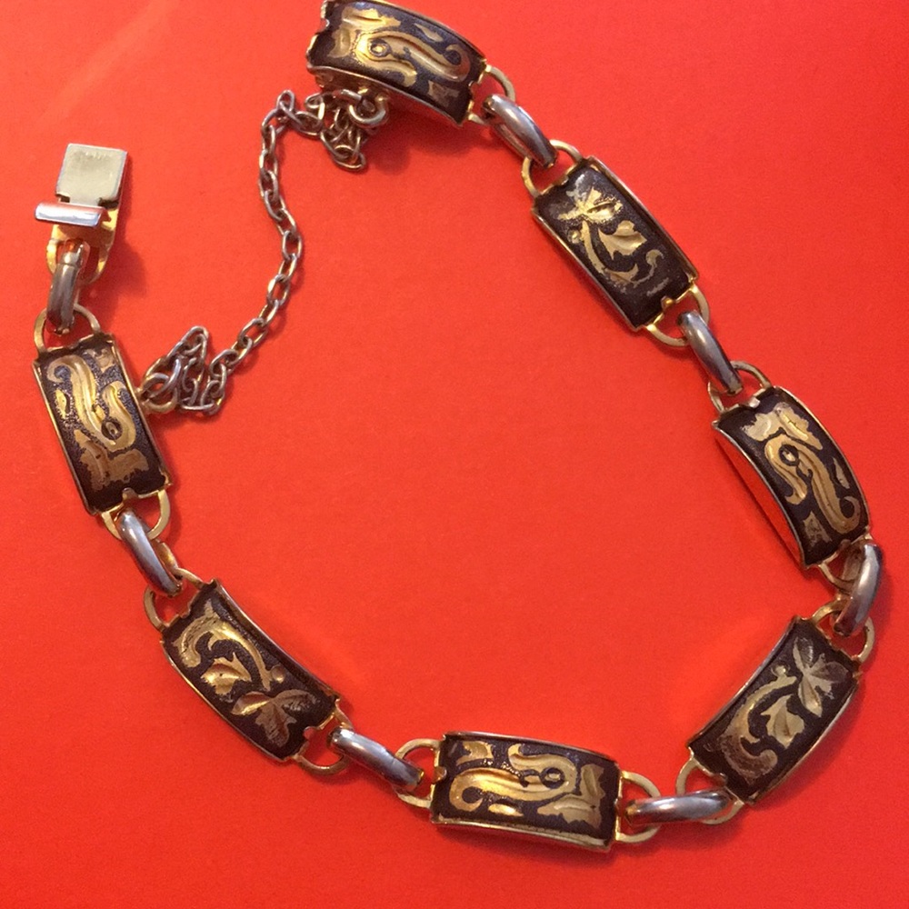 Spanish Vintage DAMASCENE bracelet w/ chain